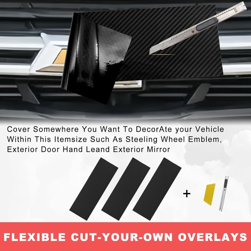 Pleoos 3PCS Emblem Wrap Kit Compatible with Bowtie Logo Wrap Stickers Compatible with Chevy, Cut Your-Own Emblem Overlay DIY Decals(Carbon Fibe Black) - Image 5